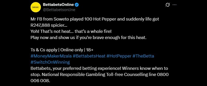 Twitter R247K 100 Hot Pepper Betta Bets